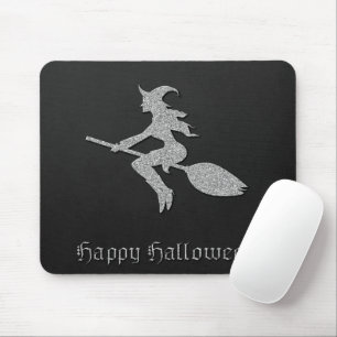 Tapis De Souris Halloween sorcière volante en argent