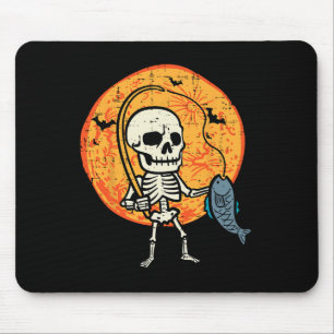 Tapis De Souris Halloween Squelette Costume de pêche Pêcheur Homme