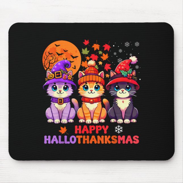 Tapis De Souris Halloween Thanksgiving Christmas Happy Hallothanks (Devant)