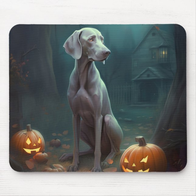 Tapis De Souris Halloween Weimaraner avec la peur Citrouille (Devant)
