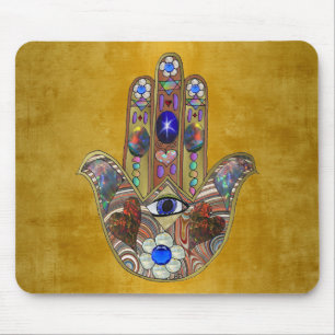 Tapis De Souris Hamsa Cœurs Fleurs Opale Art sur Or