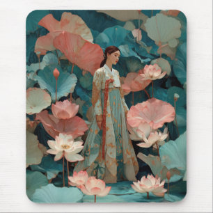 Tapis De Souris Hanbok Impasto Vintage et Lotus Rose
