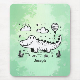Tapis De Souris Happy Alligator avec ballon - Cute Nursery Art