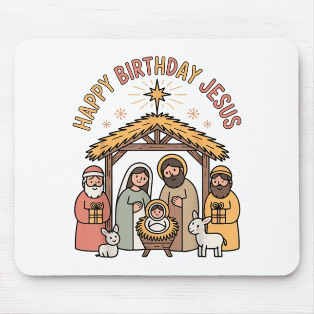 Tapis De Souris Happy Birthday Jesus Christmas Christian Outfit To (Devant)