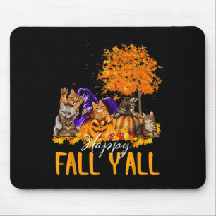 Tapis De Souris Happy Fall Y'all Cats Lover Automne Citrouille Map