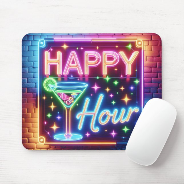 Tapis De Souris Happy Hour Sign On Rainbow Brick (Avec souris)