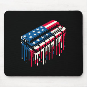 Tapis De Souris Harmonica à gouttes de peinture Drapeau américain 