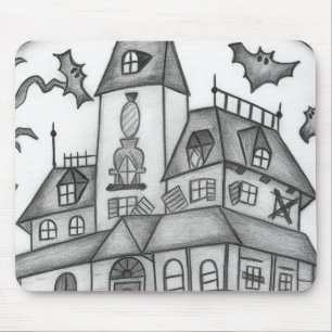 Tapis De Souris Haunted House and Bats Halloween