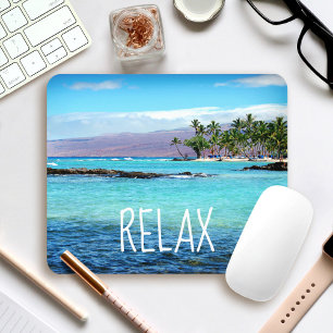 Tapis De Souris Hawaii Beach Bleu Océan Vert Palmiers Détente