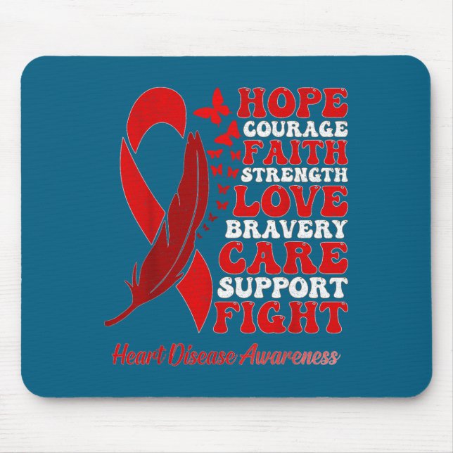 Tapis De Souris Heart Disease Awareness Red Butterflies Ribbon Sup (Devant)