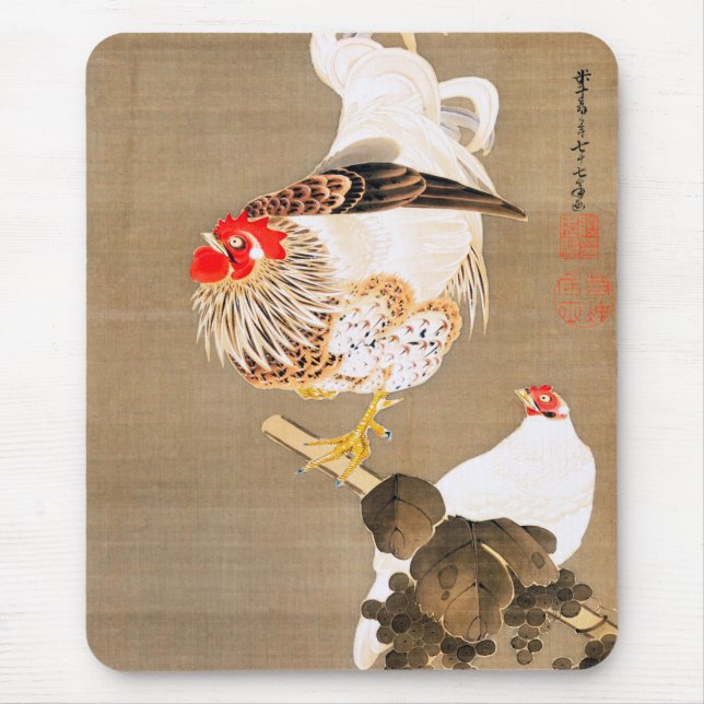 Tapis De Souris Hen et coq avec Grapevine par Ito Jakuchu (Devant)