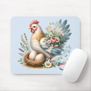 Tapis De Souris Hen Floral aux Oeufs Charme Vintage Ferme