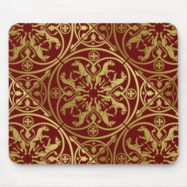 Tapis De Souris Herald de la Renaissance médiévale Lion Leopard Me (Devant)