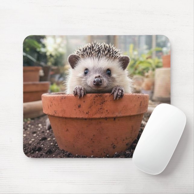 Tapis De Souris Hérisson dans un pot de fleurs en argile (Avec souris)