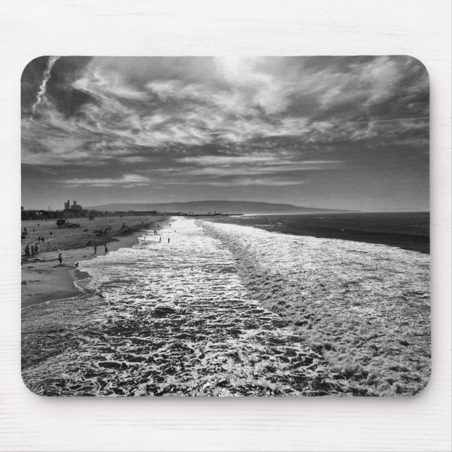 Tapis De Souris Hermosa Beach, photo en noir et blanc (Devant)