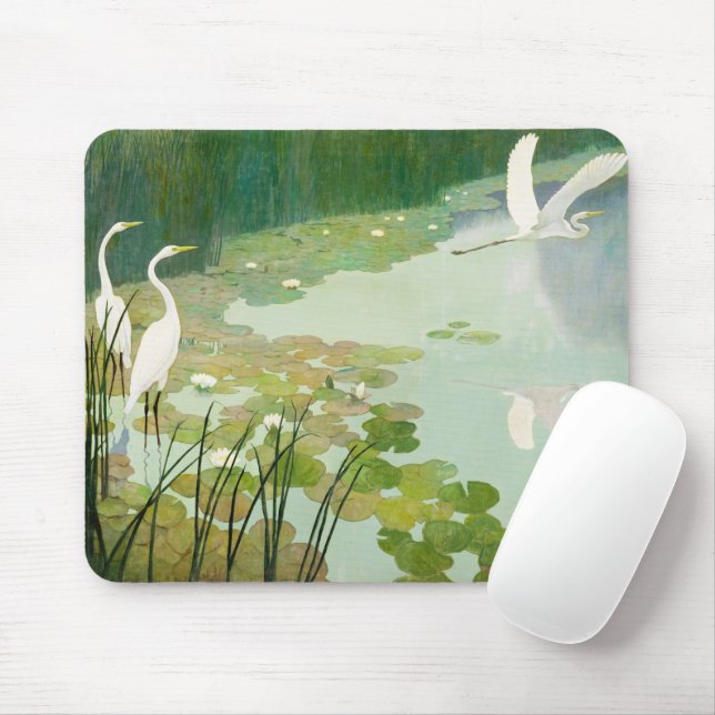 Tapis De Souris Hérons en été par Newell Convers Wyeth (Avec souris)