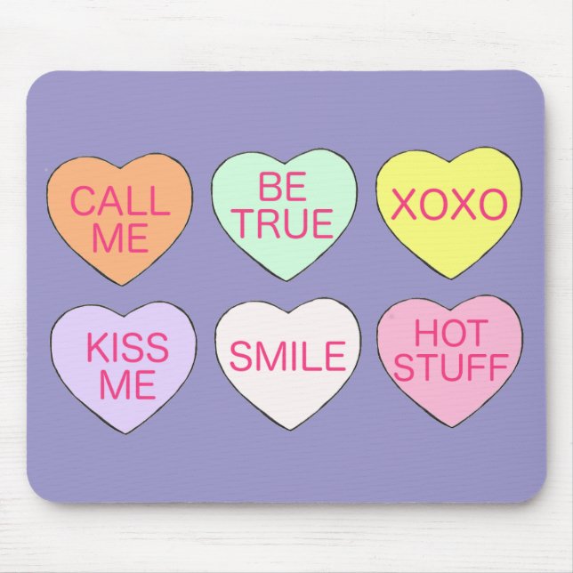 Tapis De Souris Heureuse Sainte-Valentin Pastel Candy Hearts Amour (Devant)