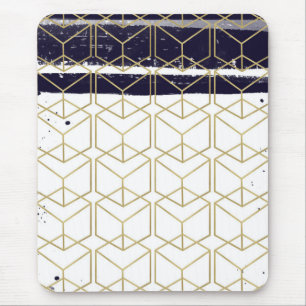 Tapis De Souris Hexagone Moderne Bleu Marine Or Géométrique Glamou