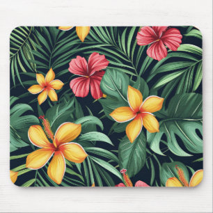 Tapis De Souris Hibiscus à fleurs tropicales Motif sans couture