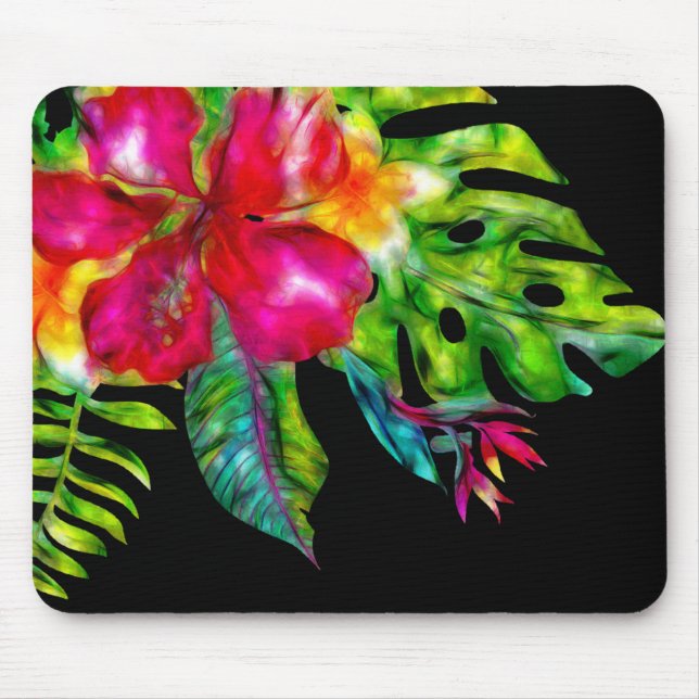 Tapis De Souris Hibiscus et Feuilles floraux tropicaux (Devant)