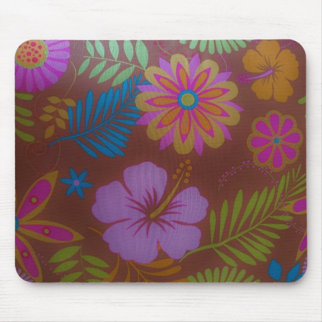 Tapis De Souris Hibiscus Retro Design Fleur Panier (Devant)