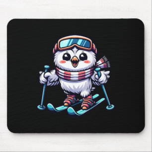 Tapis De Souris Hibou blanc skiant Chouette skieuse mignonne 