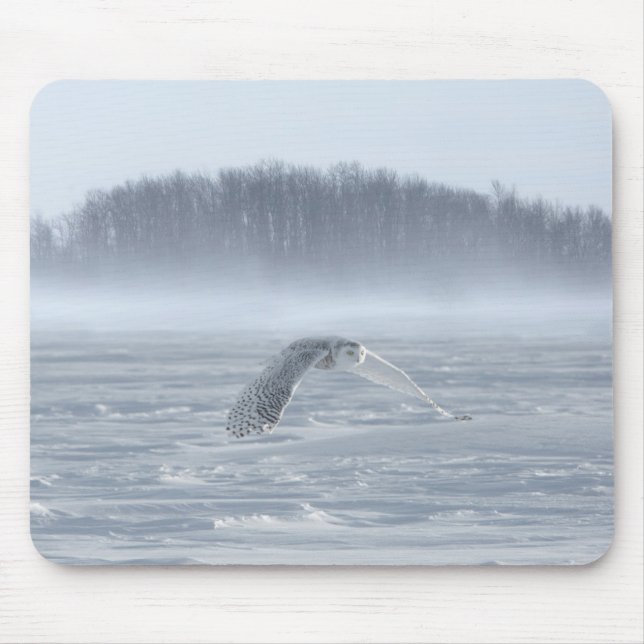 Tapis De Souris Hibou des neiges en vol en hiver (Devant)