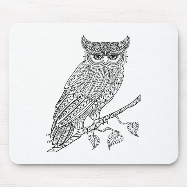 Tapis De Souris Hibou magique inspiré se reposant sur la branche (Devant)