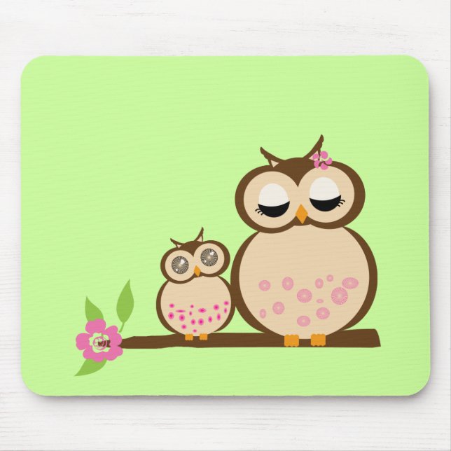 Tapis De Souris Hibou mignon de maman et de bébé (Devant)