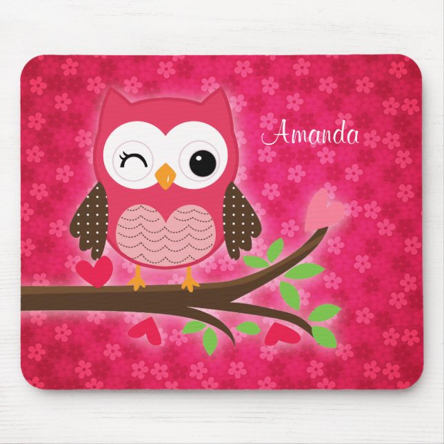 Tapis De Souris Hibou mignon de roses indien Girly (Devant)