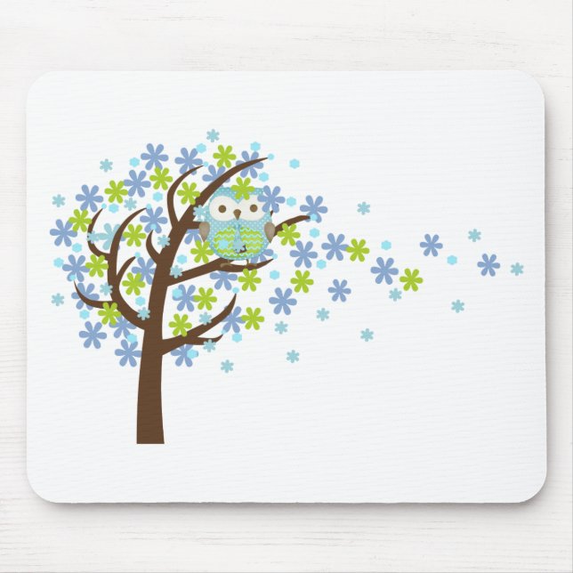 Tapis De Souris Hibou venteux bleu d'arbre (Devant)