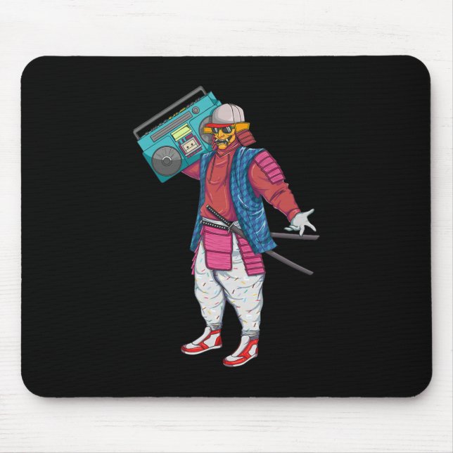 Tapis De Souris Hip hop Samurai avec Boombox Stéréo 80s (Devant)