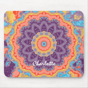 Tapis De Souris Hippie Bohème Floral Mandala Coloré Violet Mélange