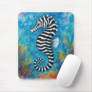 Tapis De Souris Hippocampe zèbre à l'aquarelle