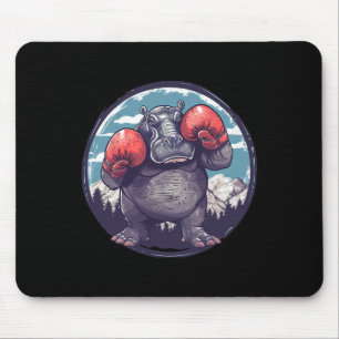 Tapis De Souris Hippopotame boxant avec gants de boxe Kickboxing D