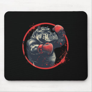 Tapis De Souris Hippopotame boxeur avec gants de boxe kickboxing d