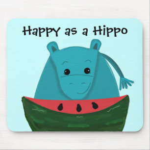 Tapis De Souris Hippopotame heureux avec tranche de pastèque