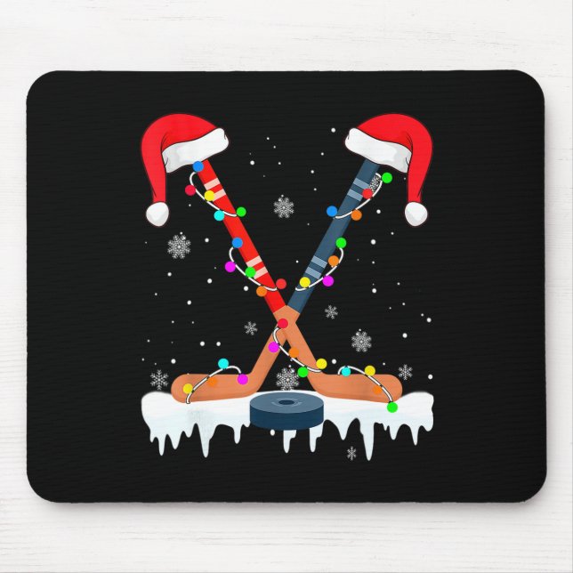 Tapis De Souris Hockey Santa Hat Noël Lumières Amusants Sport Boys (Devant)