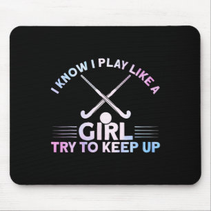 Tapis De Souris Hockey sur gazon aquarelle Je joue comme une fille