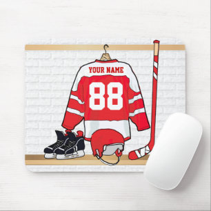 Tapis De Souris Hockey sur glace rouge et blanc personnalisé