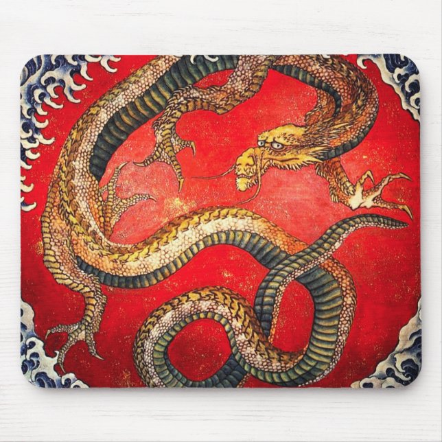 Tapis De Souris Hokusai Gold Dragon japonais Pad (Devant)