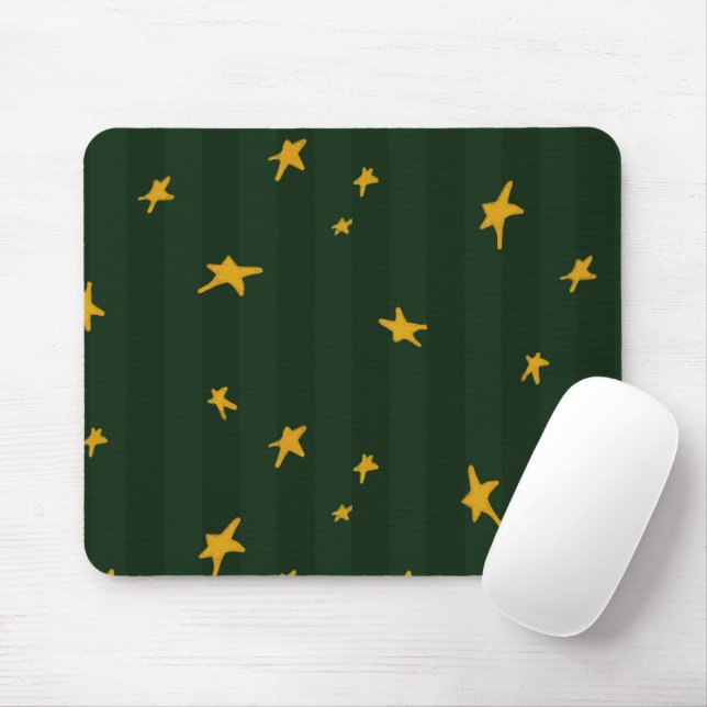 Tapis De Souris Holiday Green Yellow Stripe Star Christmas  (Avec souris)