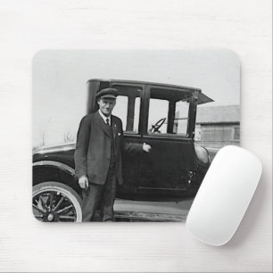 Tapis De Souris Homme américain et sa voiture antique