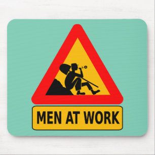 Tapis De Souris Hommes au poteau de signalisation de travail