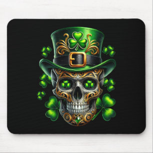 Tapis De Souris Hommes Crâne Irlandais Trèfle Leprechaun Irlande S