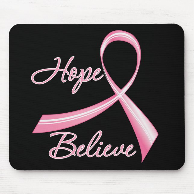 Tapis De Souris Hope Believe Brush Ribbon Cancer du sein (Devant)