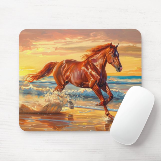 Tapis De Souris Horse Beach Ocean Sunset Peinture (Avec souris)