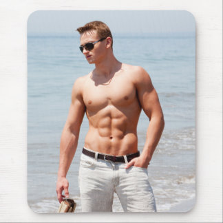 Tapis De Souris Hot Guy Bare Poitrine Musculaire Abs Beach Shirles