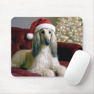Tapis De Souris Hound Afghan Avec Casquette du Père Noël