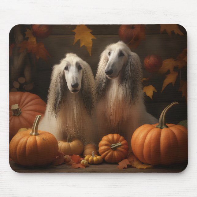 Tapis De Souris hound afghan Chiot Automne Citrouille de plaisir (Devant)